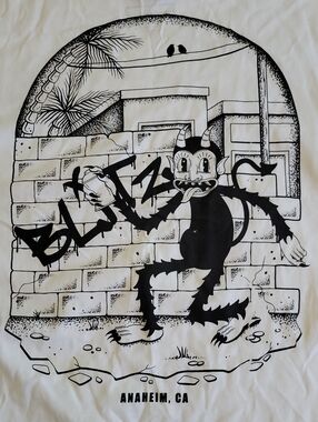 BLITZ Men's "Anaheim Devil" Graphic Illustration Tee - Black on White | Size: S